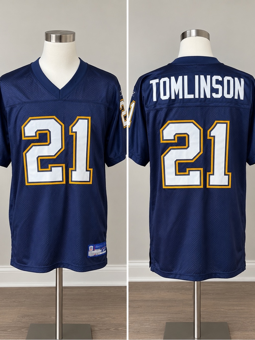 New w tags Reebok Navy adult Football Jersey #21 Tomlinson size med
